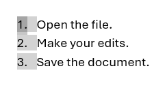 Numbering selected in a list in Word